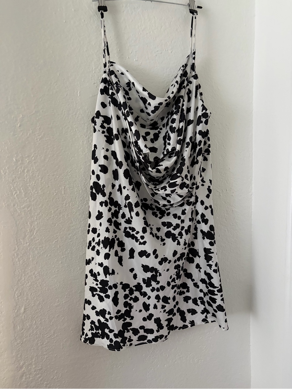 Cowl Neck Black & White Dalmatian Print Slip Dress